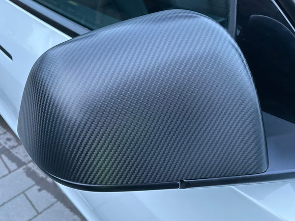 Tesla Model Y spiegelkappen van echt carbon - mat