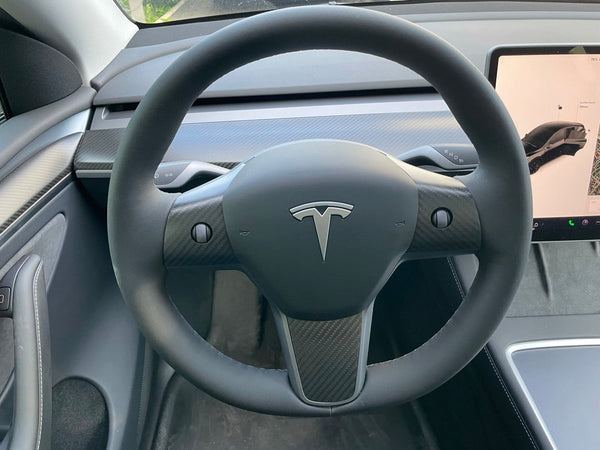 Tesla Model 3 en Y - Real Carbon stuurhoes - 3-delige set