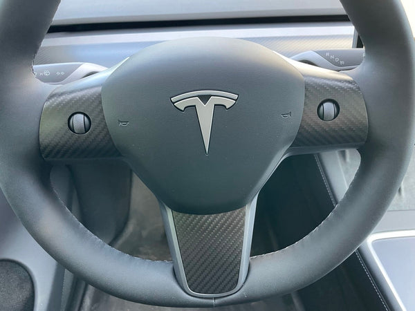 Tesla Model 3 en Y - Real Carbon stuurhoes - 3-delige set