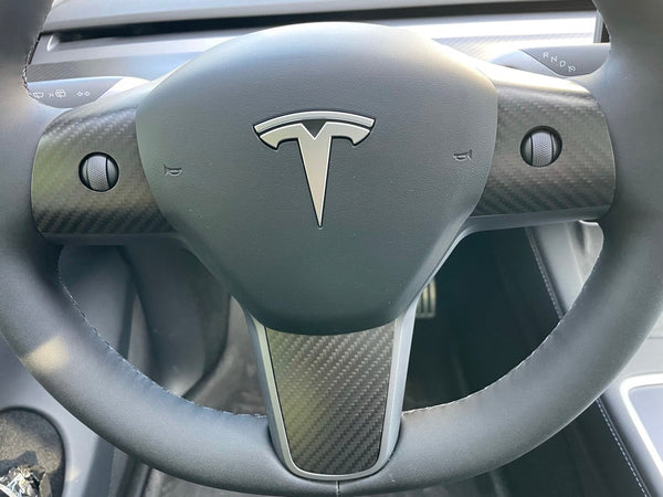 Tesla Model 3 en Y - Real Carbon stuurhoes - 3-delige set